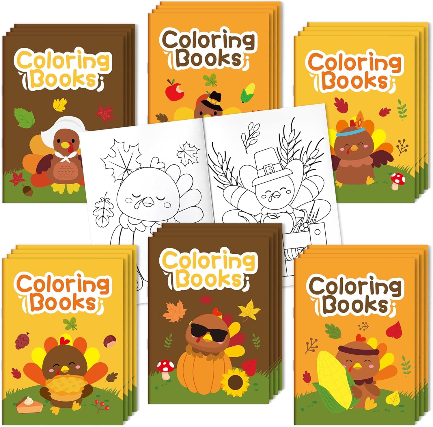 ANGOLIO 24 PCS Thanksgiving Turkey Coloring Books for Kids Bulk in 6 Fun Styles with Educational Activities and Creative Holiday Entertainment — 1 of 5