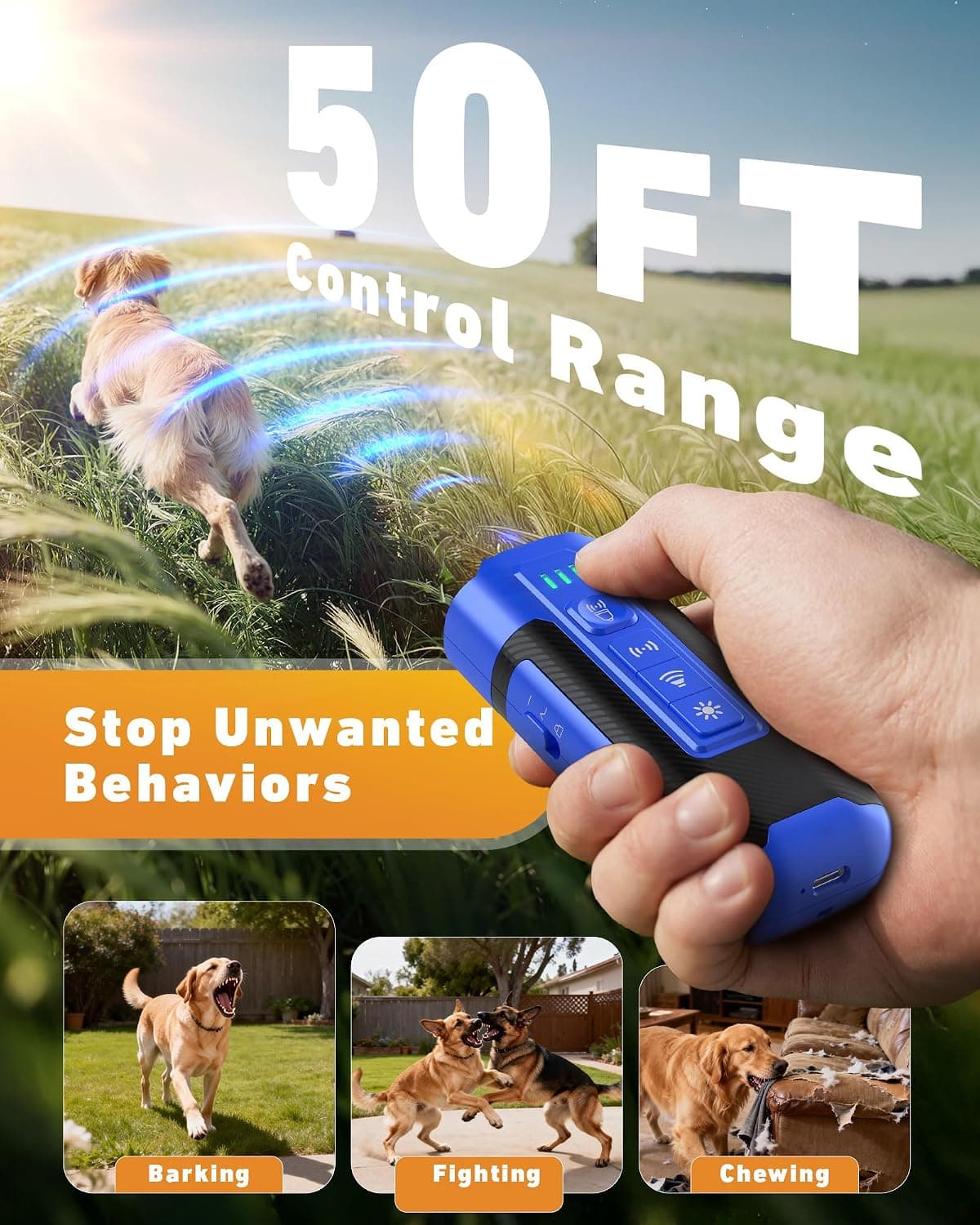Ultrasonic Anti-Barking Device with Upgraded 2X Ultrasonic Tech, 50ft Range, Smart Customizable Frequencies, 4 Modes and 180-Day Standby Battery — 4 of 5