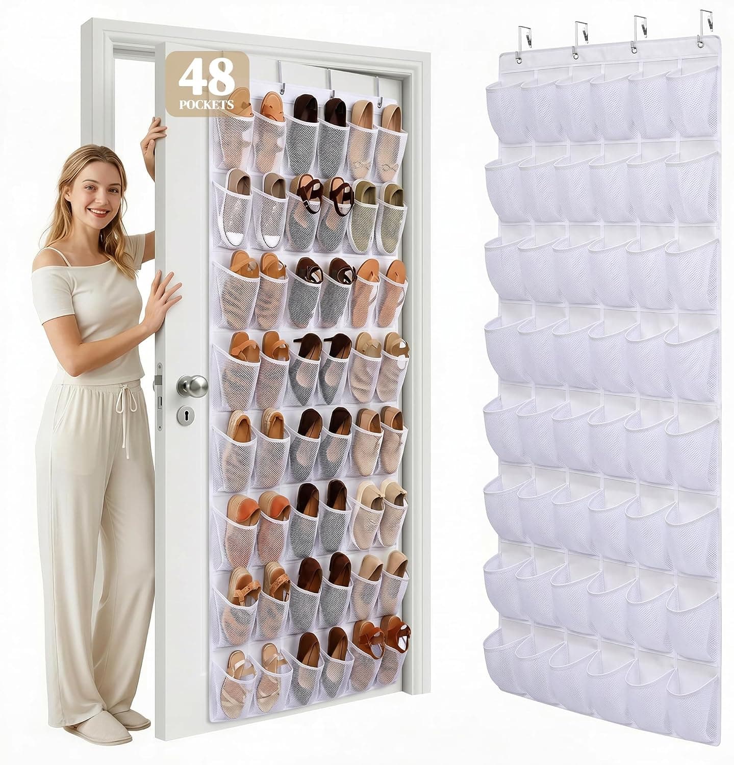 48-Pocket Over-the-Door Shoe Organizer with Clear Mesh Pockets for Easy Access and Maximum Storage Capacity in Closets, Bedrooms, and Dorm Rooms — 2 of 5