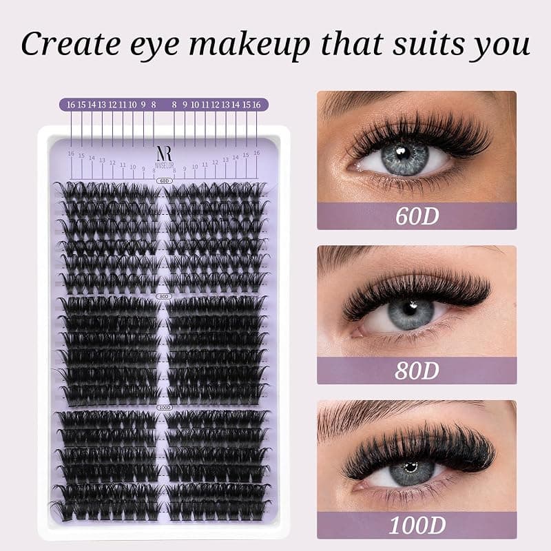 Nivselor Lash Clusters Kit Fluffy Eyelash Clusters Dramatic Left and Right Individual DIY Eyelash Extensions with Natural Looking Volume — 3 of 5