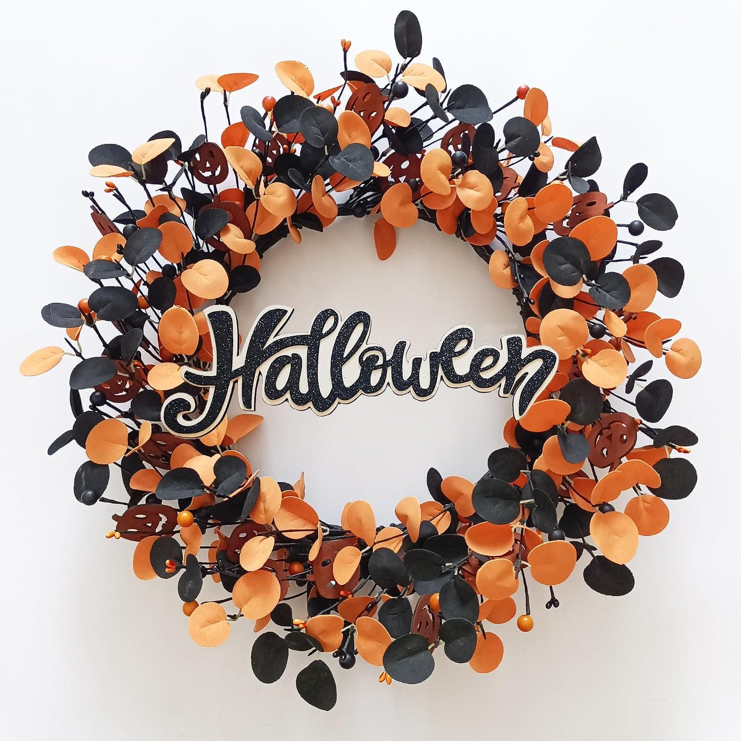 Halloween Wreath for Front Door Featuring Realistic Pumpkins, Festive Berries and Charming Wood Sign for Seasonal Autumn Autumnal Home Decor — 2 of 5