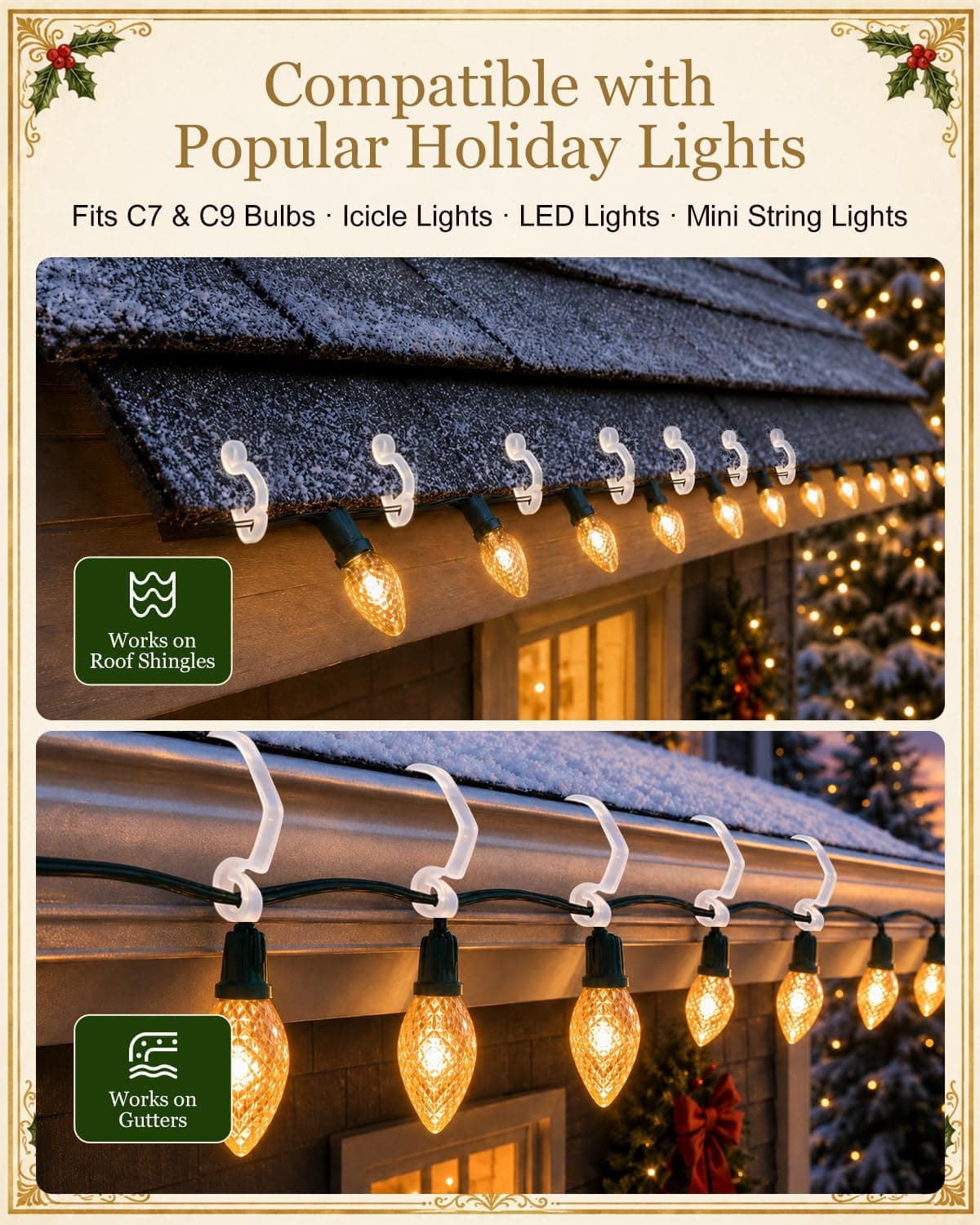 Christmas Light Gutter Clips 120 Pack for Hanging Outdoor String Lights Securely on Roofs, Eaves, Shingles, and Gutters Throughout the Holiday Season — 4 of 5