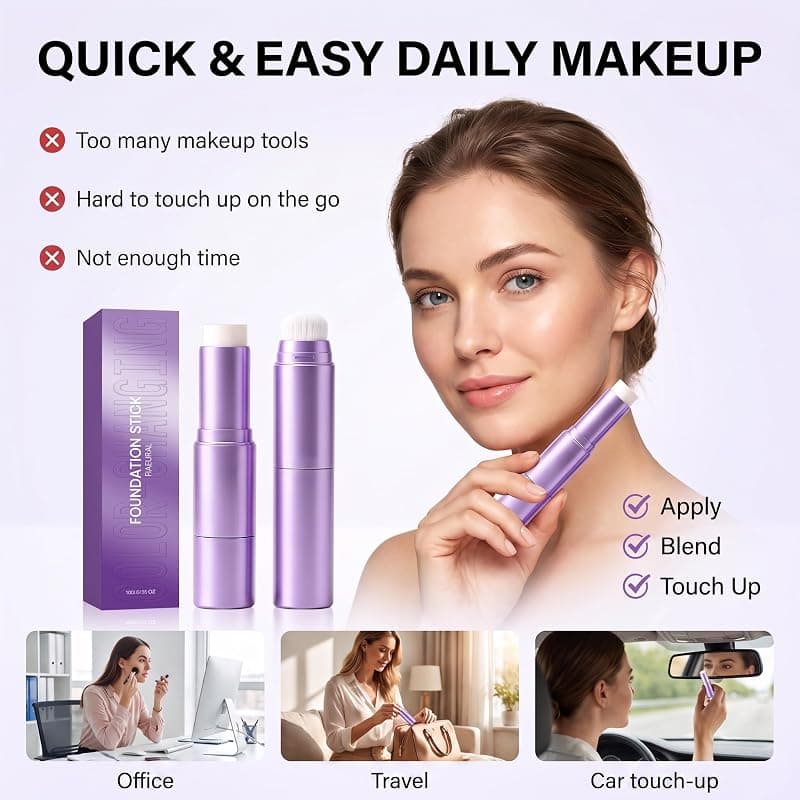 Foundation Stick with Brush 2-in-1 Color Changing Liquid Makeup Cream Concealer Full Coverage Lightweight Blendable Formula for Daily Natural Glow — 3 of 5