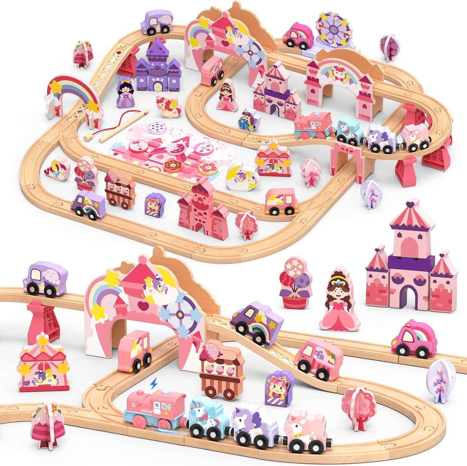 Electric Wooden Train Set Unicorn 105-Piece Deluxe Castle Playset for Kids Featuring Motorized Train Tracks and Magical Theme Design for Toddlers — 1 of 5