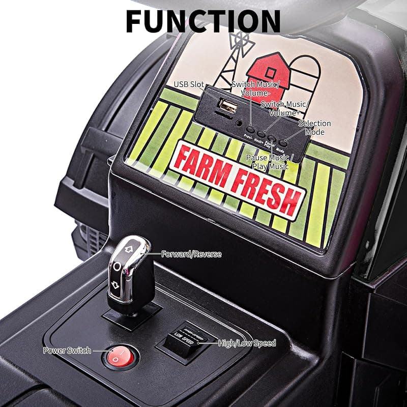 Kids Electric Ride On Tractor 12v Battery Powered 4 Wheels Ride On Car with Trailer 35W Dual Motors 3 Gear Shift LED Lights USB for Toddlers — 4 of 5