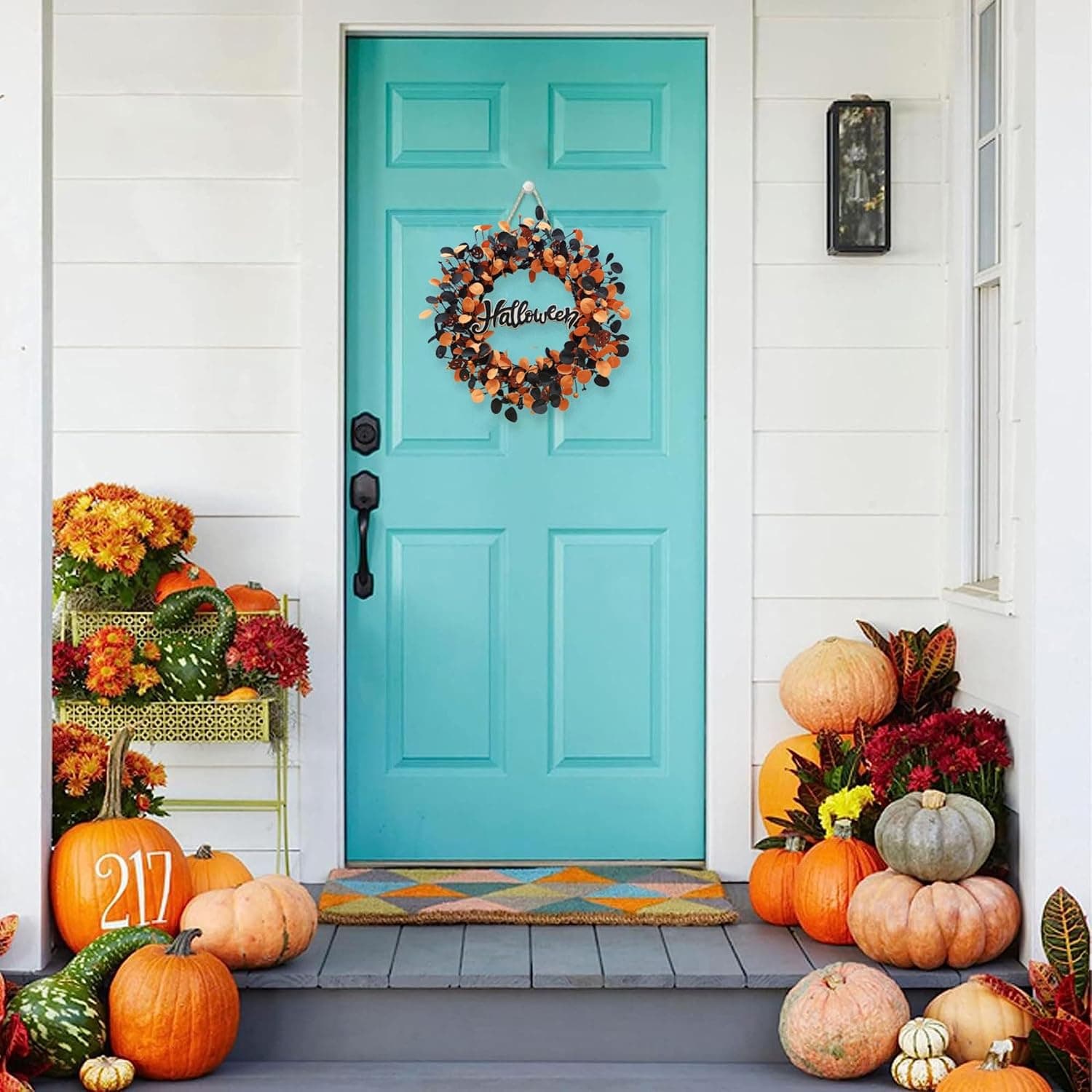 Halloween Wreath for Front Door Featuring Realistic Pumpkins, Festive Berries and Charming Wood Sign for Seasonal Autumn Autumnal Home Decor — 4 of 5