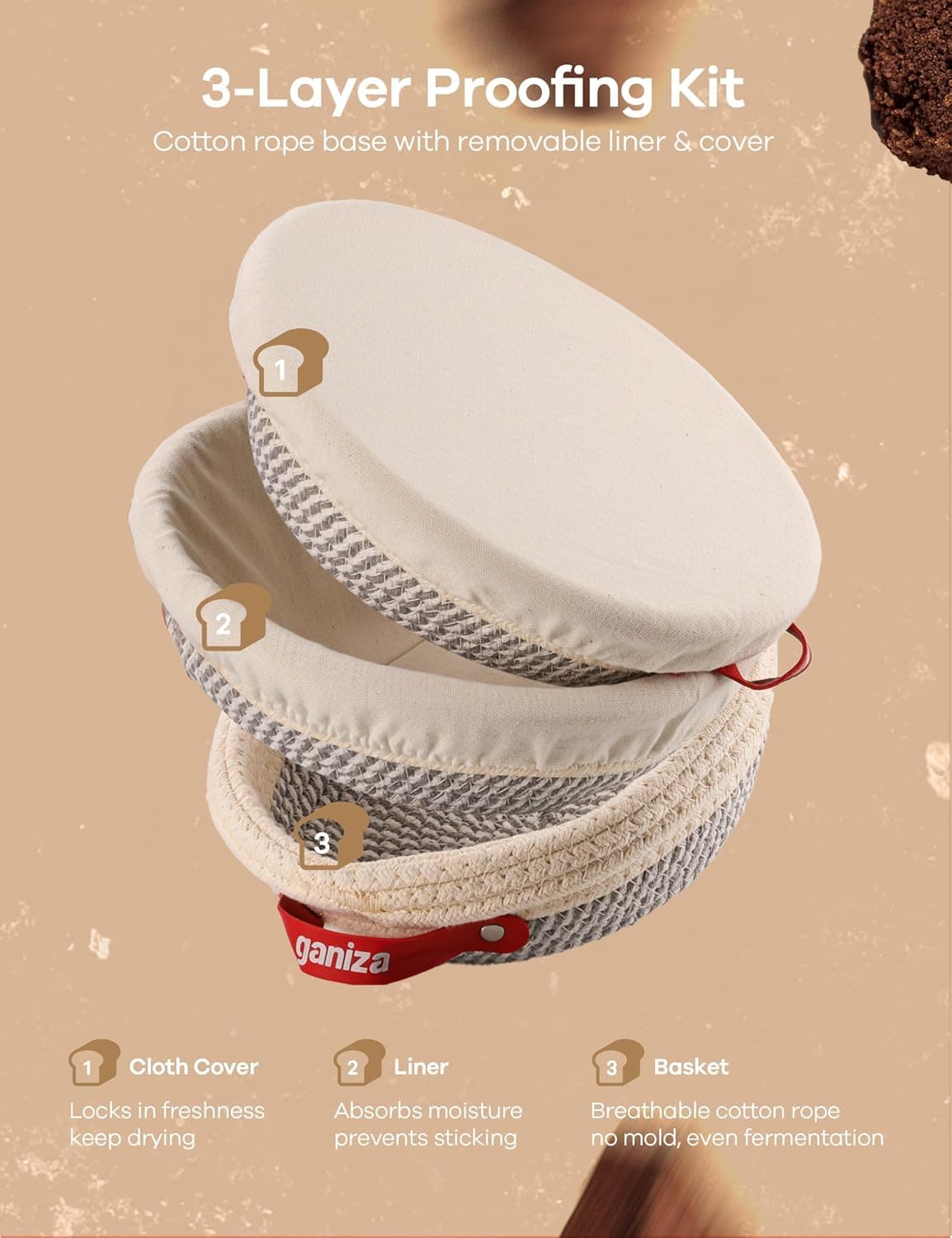 Sourdough Proofing Basket Set 22-Piece Complete Bread Baking Kit with Banneton Bowls Linen Liners Dough Scraper Lame Whisk and Professional — 4 of 5