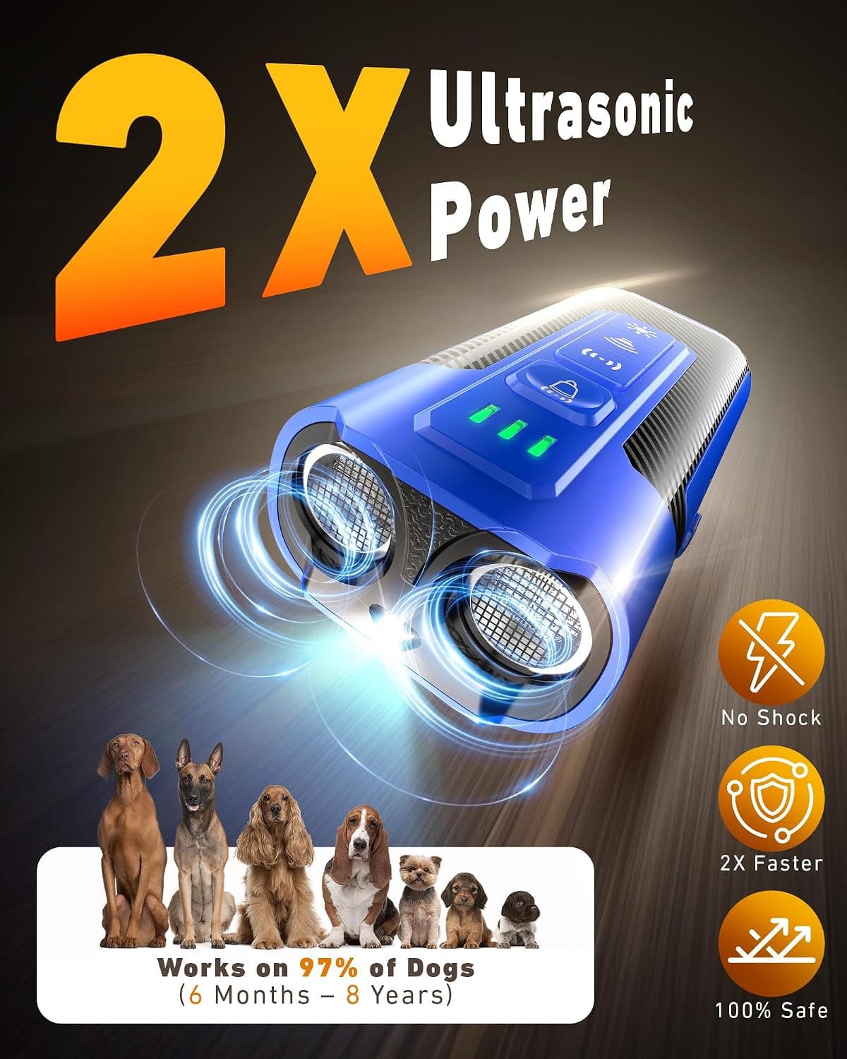 Ultrasonic Anti-Barking Device with Upgraded 2X Ultrasonic Tech, 50ft Range, Smart Customizable Frequencies, 4 Modes and 180-Day Standby Battery — 3 of 5