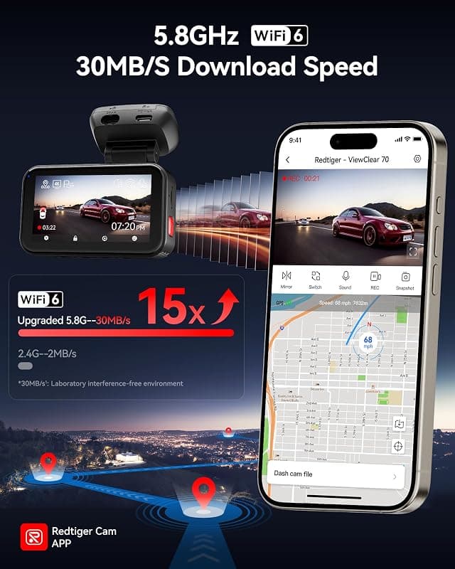 REDTIGER VC70 4K+2.5K Dash Cam featuring STARVIS 2 IMX678 Sensor, Dual HDR Support, and High-Speed 30MB/s WiFi Connectivity — 4 of 5