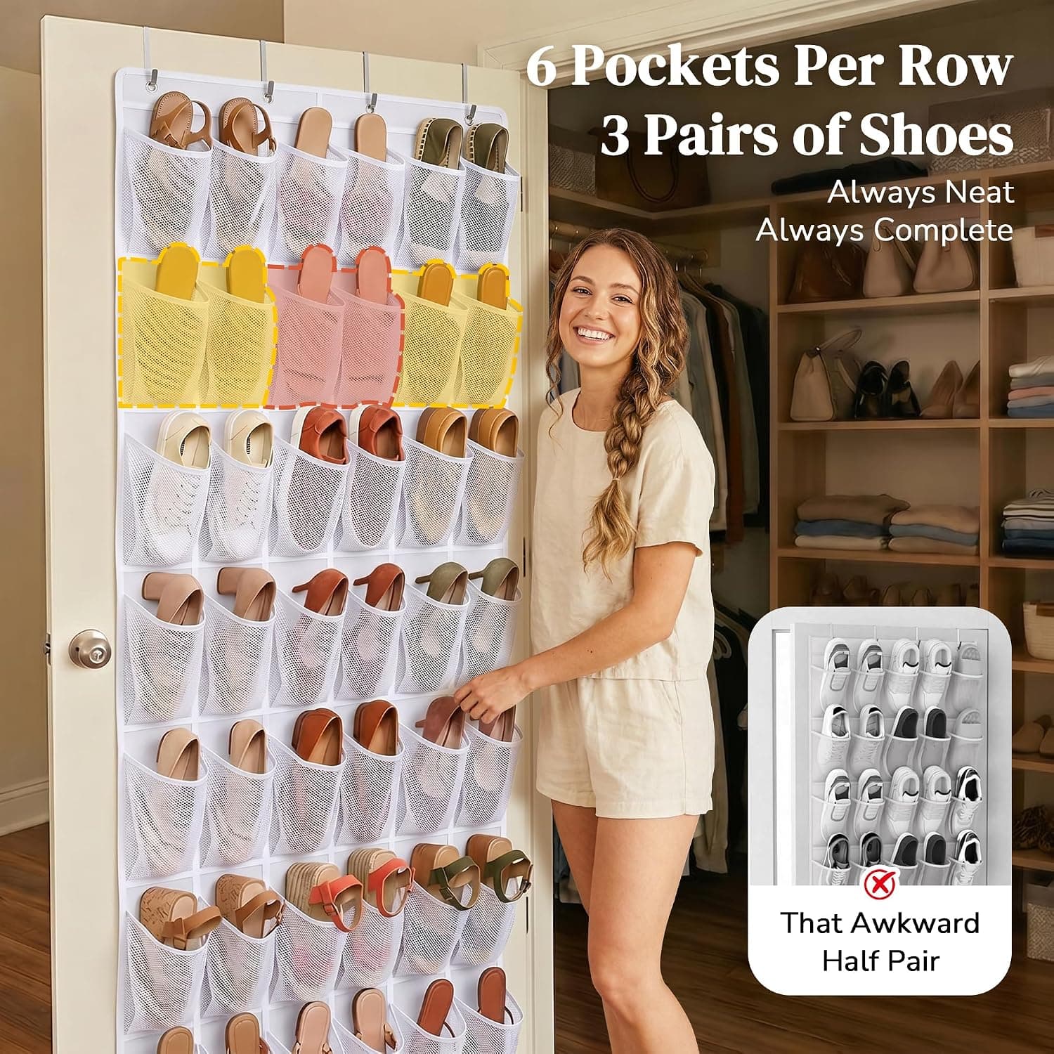 48-Pocket Over-the-Door Shoe Organizer with Clear Mesh Pockets for Easy Access and Maximum Storage Capacity in Closets, Bedrooms, and Dorm Rooms — 4 of 5