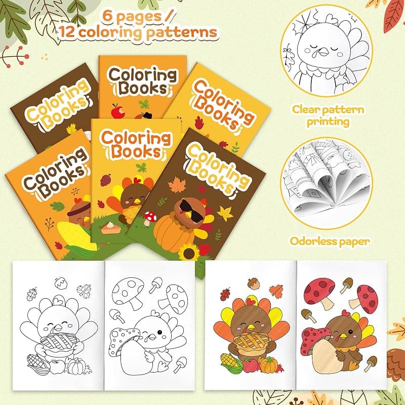 ANGOLIO 24 PCS Thanksgiving Turkey Coloring Books for Kids Bulk in 6 Fun Styles with Educational Activities and Creative Holiday Entertainment — 3 of 5