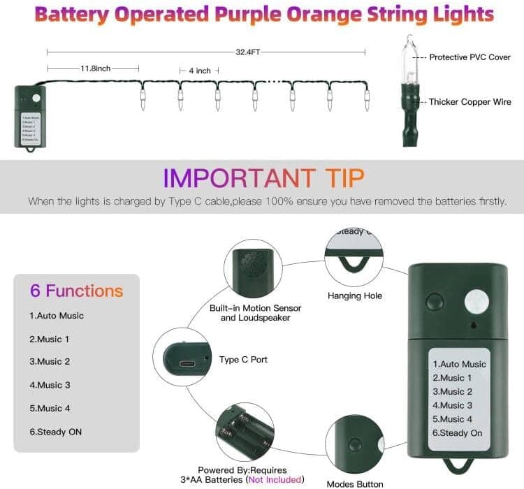 Battery-Operated Halloween Lights Featuring Motion-Activated Illumination, Music Sync Technology and Spooky Lighting Modes for Holiday Parties — 4 of 5