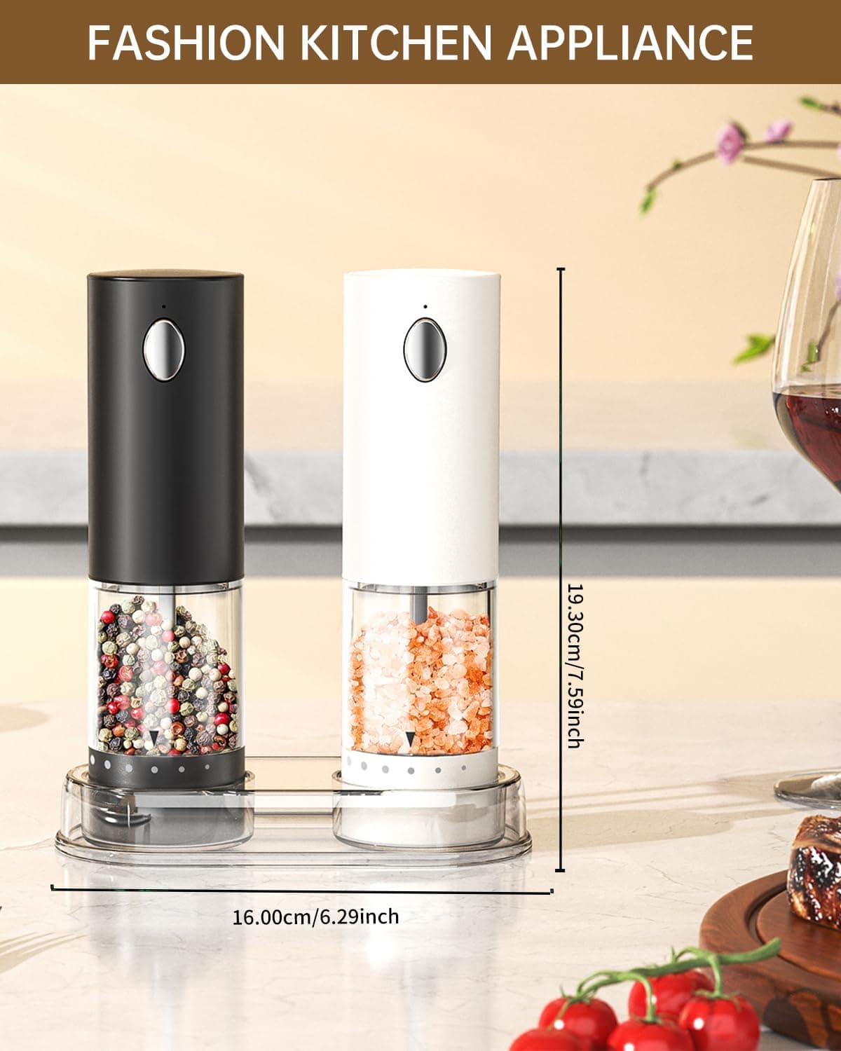 Circle Joy Rechargeable 6-Level Electric Salt and Pepper Grinder Set with USB Cable Fast Charging and Automatic Operation — 3 of 5