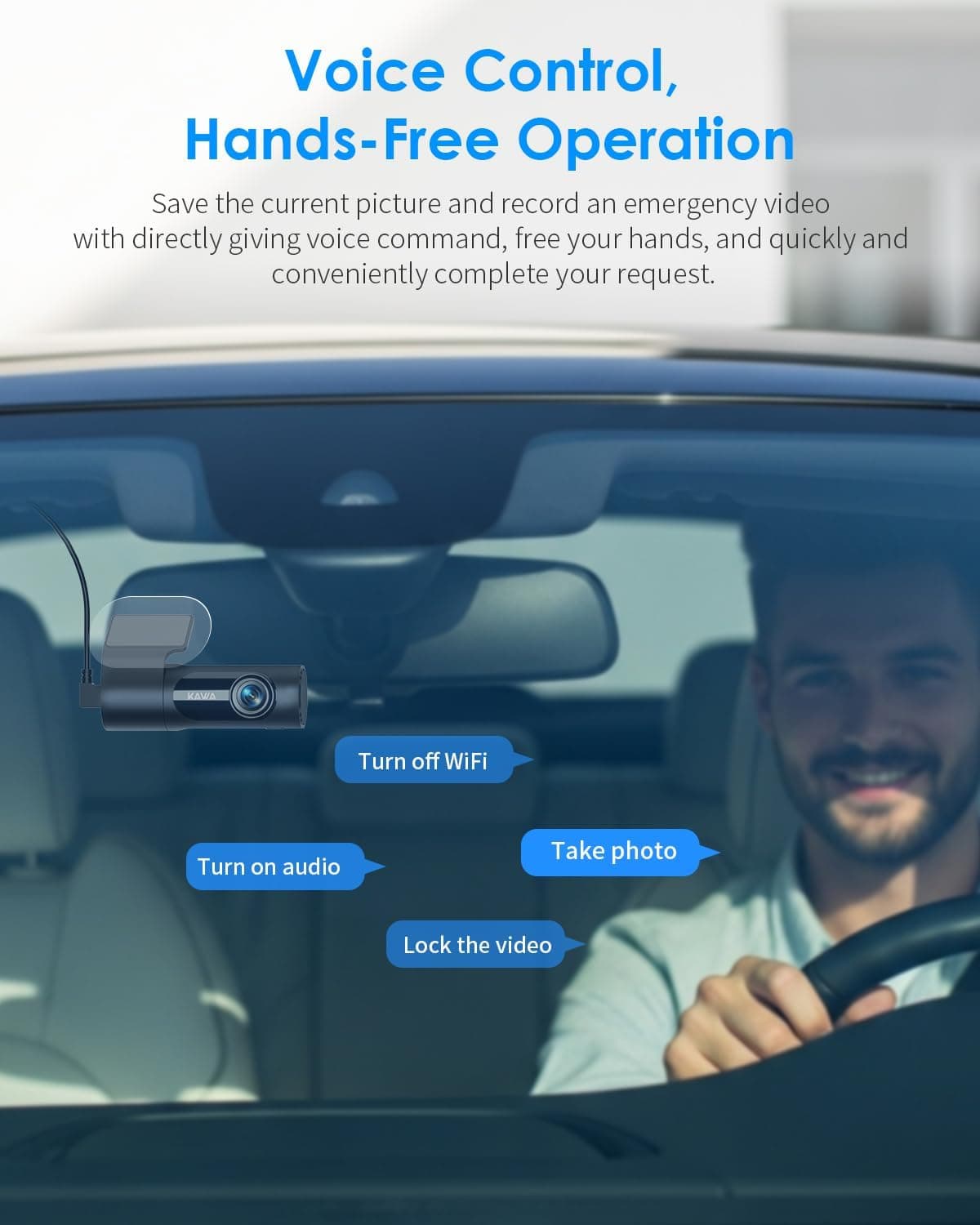 KAWA 3K Ultra HD Front Dash Cam with Smart Voice Control, NightEagle Night Vision Engine, Built-In WiFi, App Control and Seamless Loop Recording — 4 of 5