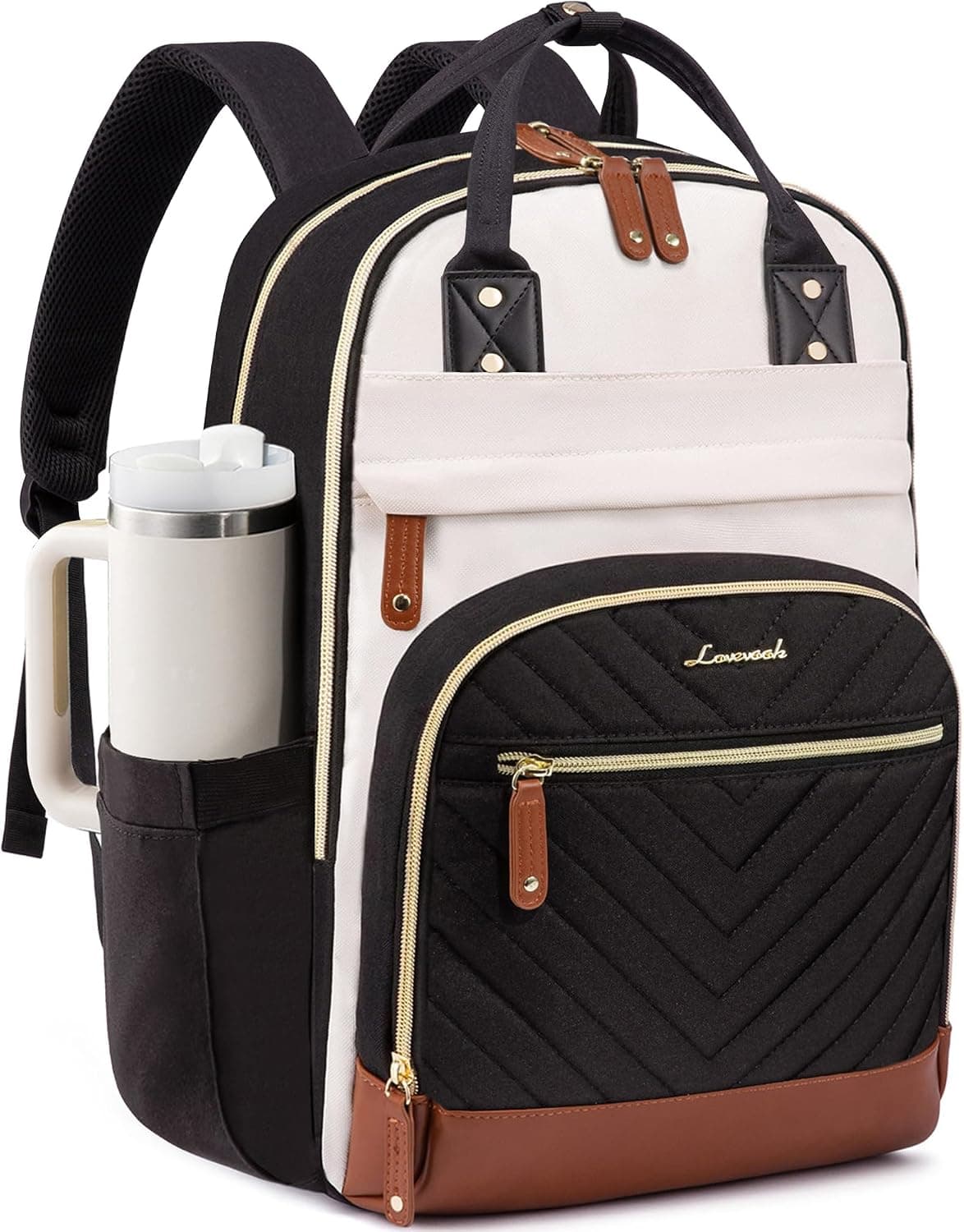 Lovevook 15.6-Inch Waterproof Lightweight Laptop Backpack with Custom-Designed Large Capacity Water Bottle Pockets and College Travel Essentials