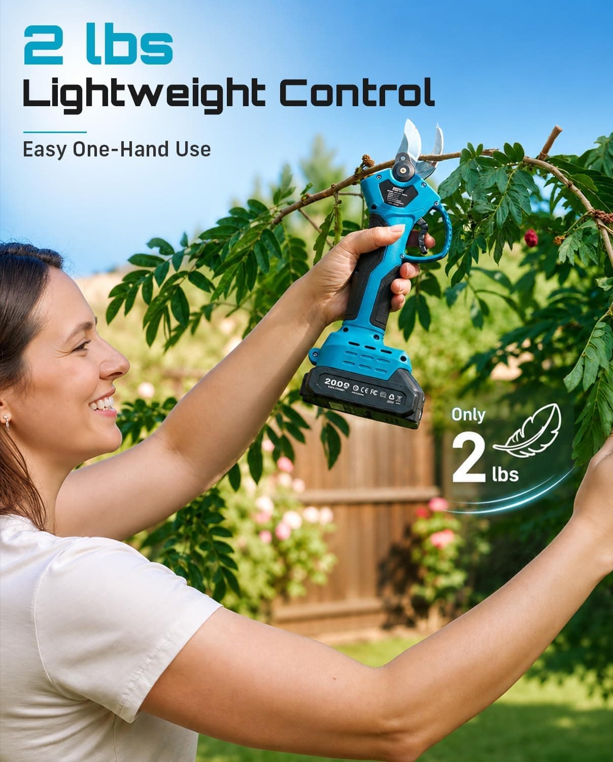 Seesii 1.4 Inch Cutting 2-Mode Battery Powered Cordless Pruner with Brushless Motor, Dual 2000mAh Batteries, and Smooth Shrub Trimming Performance — 2 of 5
