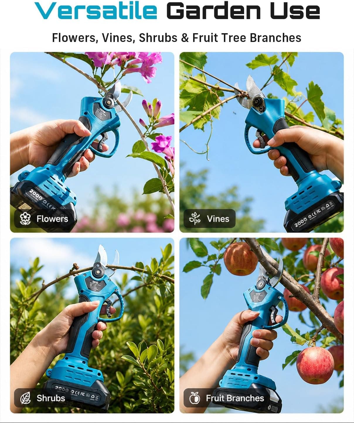 Seesii 1.4 Inch Cutting 2-Mode Battery Powered Cordless Pruner with Brushless Motor, Dual 2000mAh Batteries, and Smooth Shrub Trimming Performance — 5 of 5