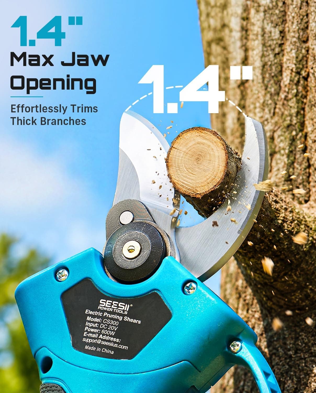 Seesii 1.4 Inch Cutting 2-Mode Battery Powered Cordless Pruner with Brushless Motor, Dual 2000mAh Batteries, and Smooth Shrub Trimming Performance — 3 of 5