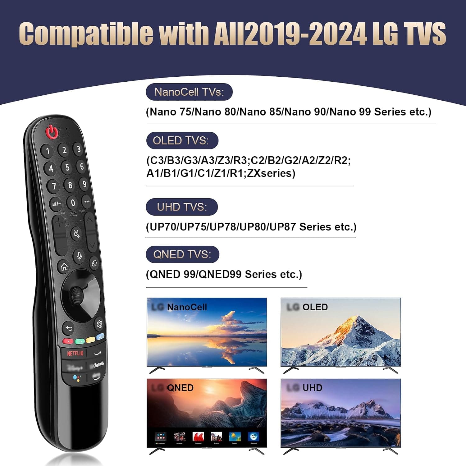 Replacement Voice Remote for LG Smart TVs with Ergonomic Design, Direct Streaming App Buttons, Quick Response and Reliable Wireless Connectivity — 2 of 5