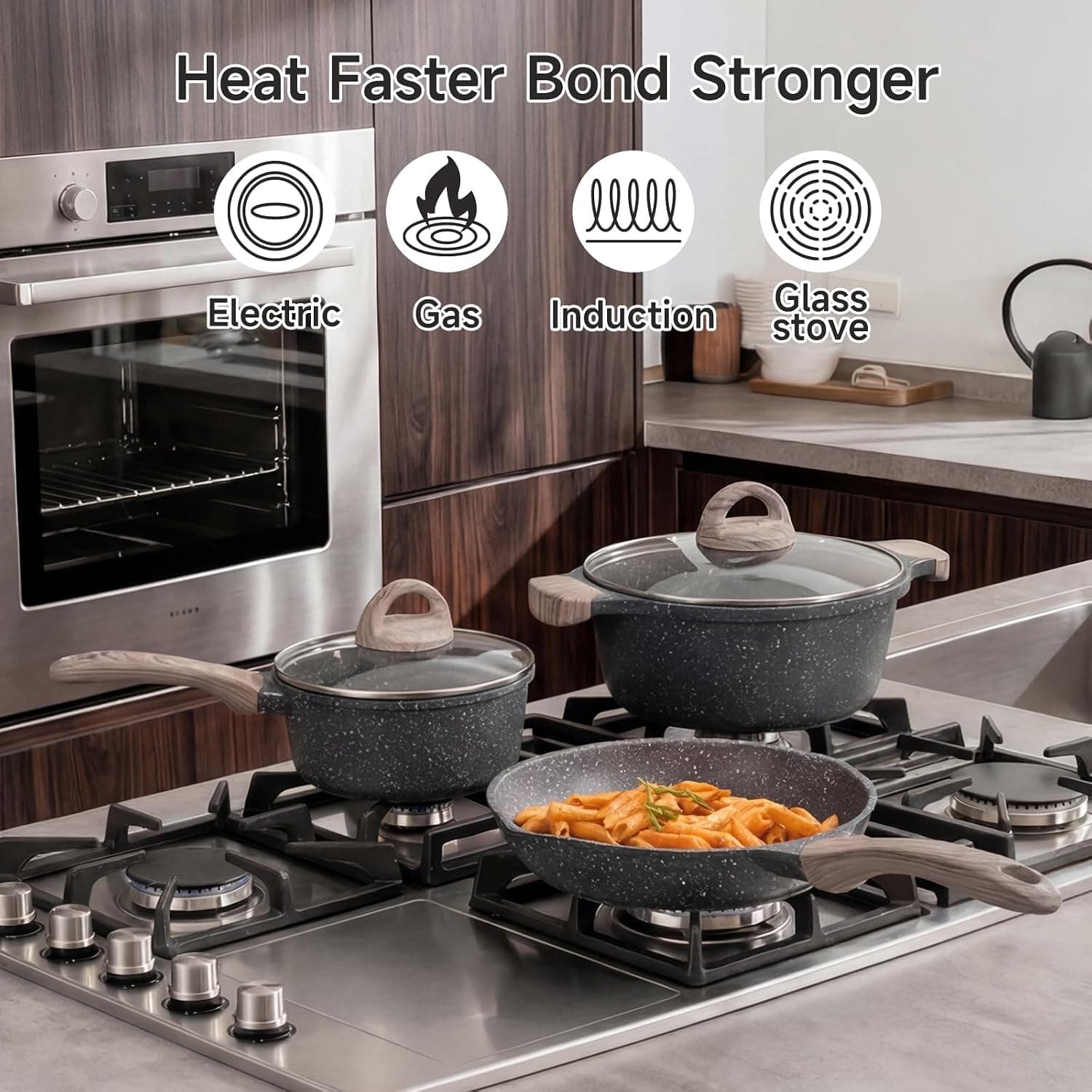 23-Piece Nonstick Pots and Pans Set in Grey with Triple-Layer Coating, Induction-Compatible Stovetop Base, Stay-Cool Handles and Oven Safe Up to 464°F — 5 of 5