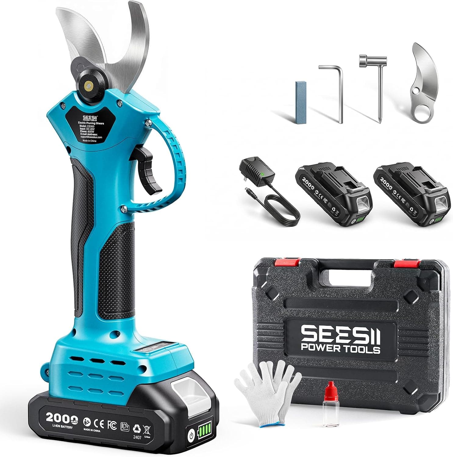 Seesii 1.4 Inch Cutting 2-Mode Battery Powered Cordless Pruner with Brushless Motor, Dual 2000mAh Batteries, and Smooth Shrub Trimming Performance — 1 of 5