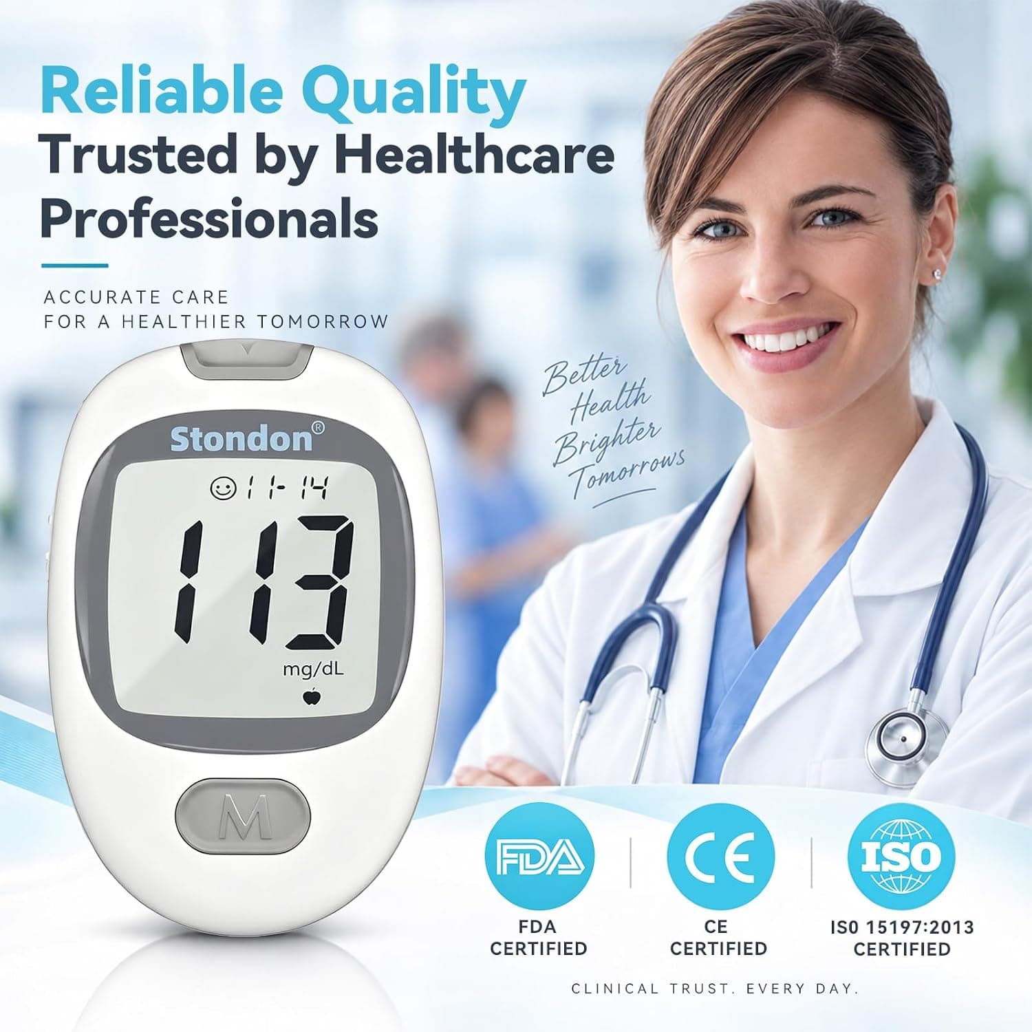 Stondon G-430 Blood Glucose Monitor Kit with 50 Test Strips and Lancets, 5-Second Fast Readings, Reliable Glucose Oxidase Technology for Home Testing — 2 of 5