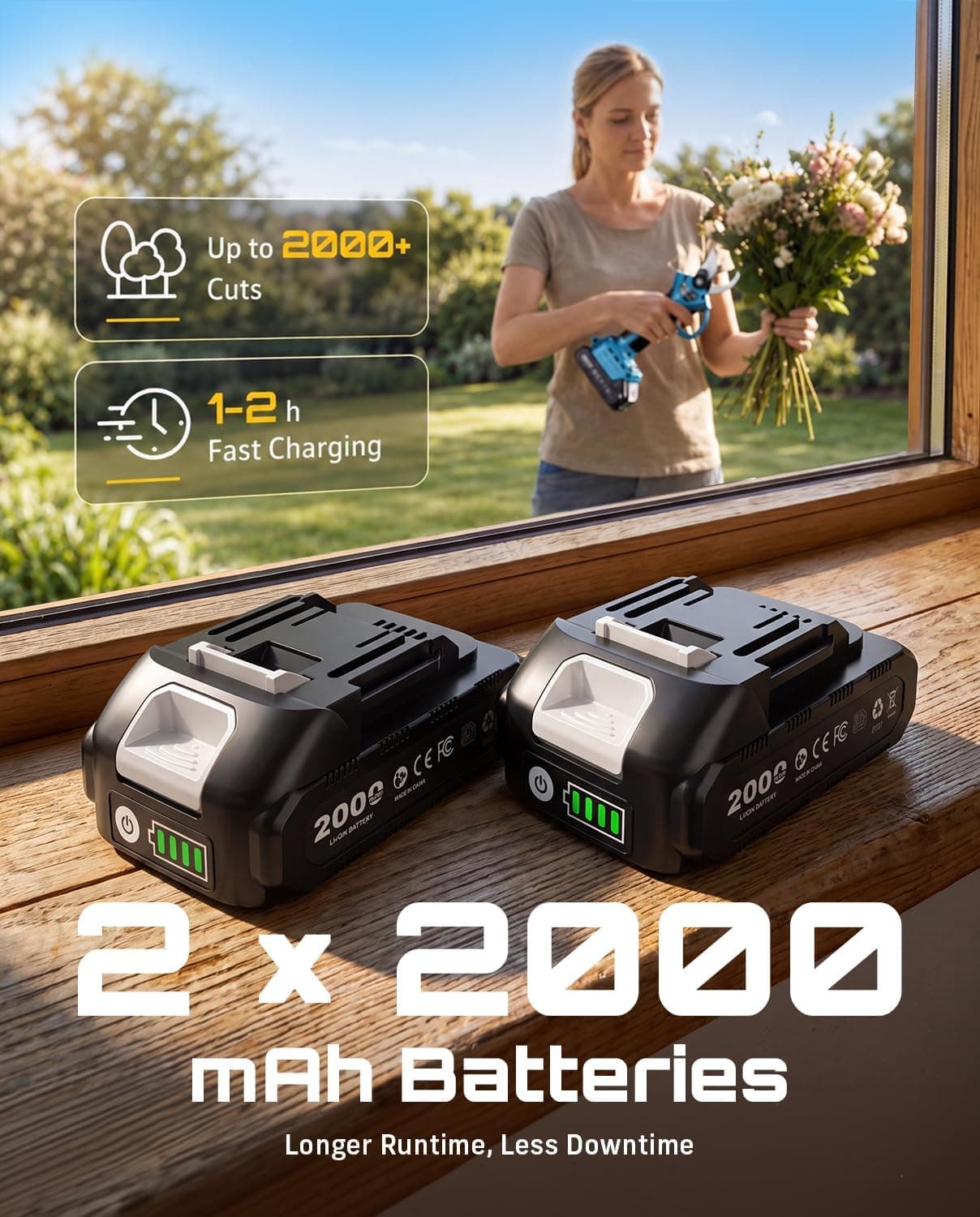 Seesii 1.4 Inch Cutting 2-Mode Battery Powered Cordless Pruner with Brushless Motor, Dual 2000mAh Batteries, and Smooth Shrub Trimming Performance — 4 of 5