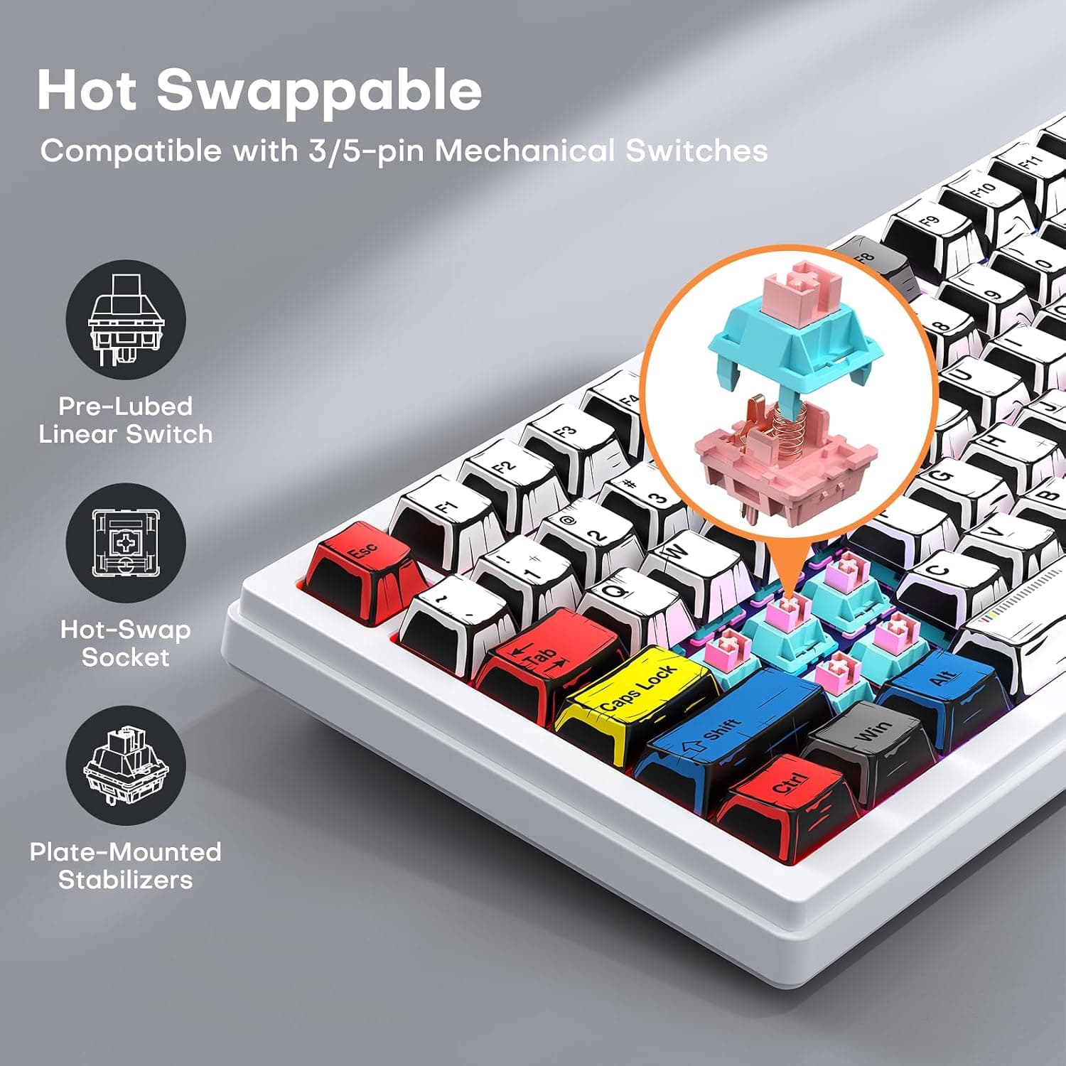 MOKURU 75% Wireless Mechanical Keyboard with Hot-Swappable Switches, Intelligent LCD Display, Volume Knob, RGB Lighting and 4000mAh Battery — 3 of 5
