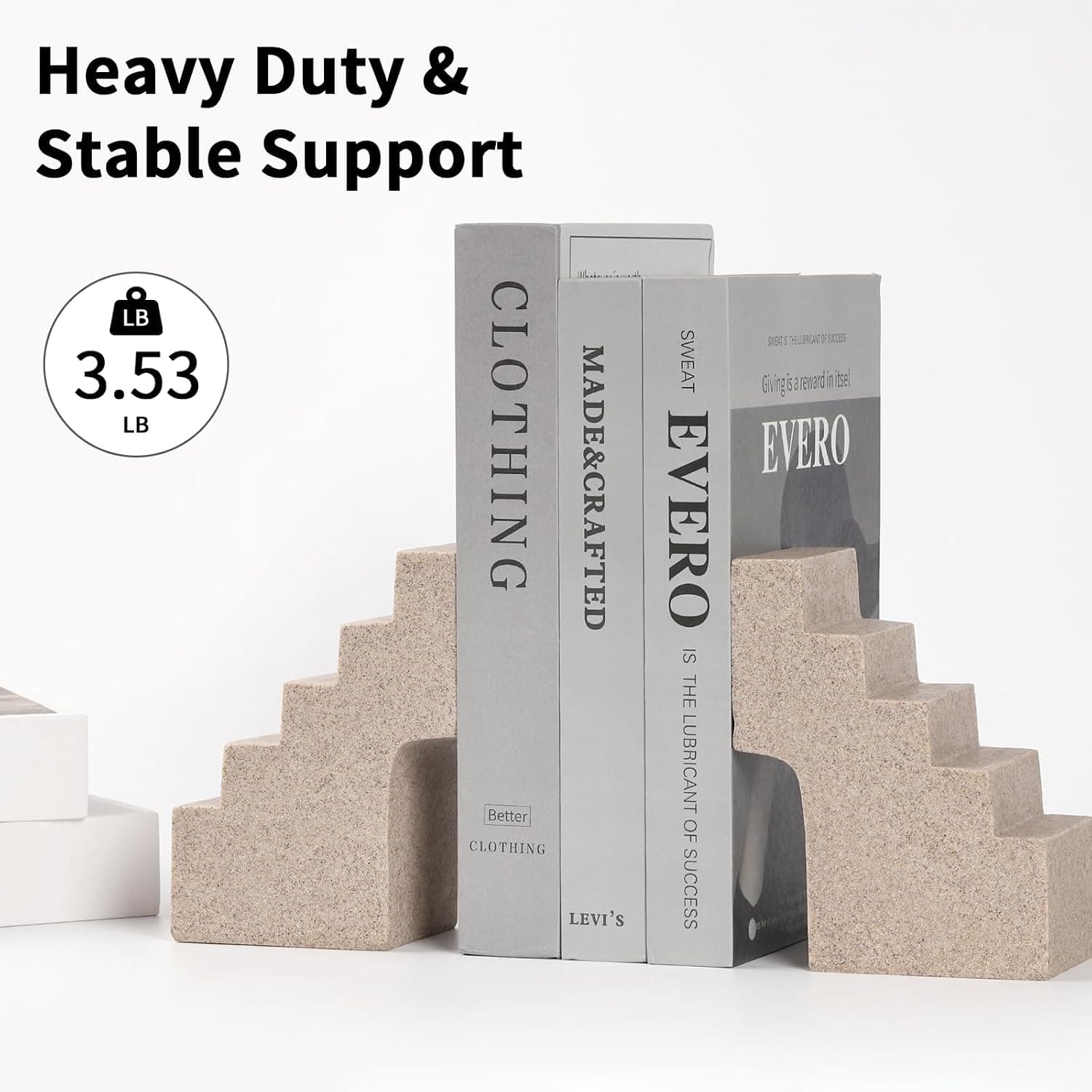 Decorative Heavy Book Ends 3.5 LB Heavy Duty Bookends Architectural Stair Design Non-Slip Pads For Every Shelf and Gift-Ready Packaging — 2 of 5