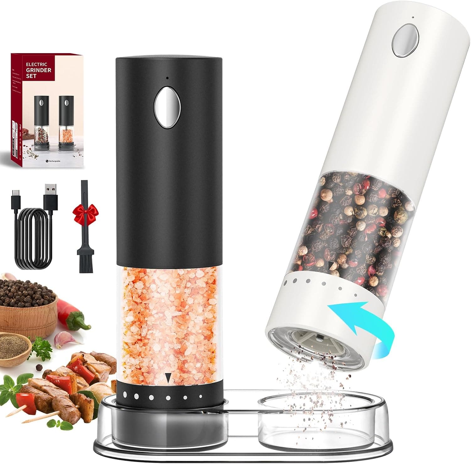 Circle Joy Rechargeable 6-Level Electric Salt and Pepper Grinder Set with USB Cable Fast Charging and Automatic Operation — 1 of 5