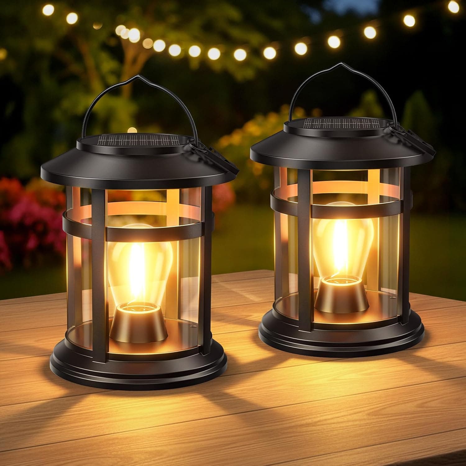 Bonlion 800mAh Solar Waterproof Hanging Lanterns 2-Pack Made of High-Strength ABS Plastic with IP65 Weatherproof Level and Sturdy Outdoor Design — 1 of 5