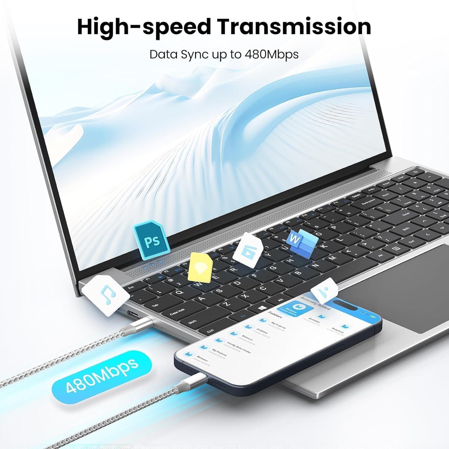 Kyehd 10-Foot 60W Braided Fast Charging USB C Cable 3-Pack with High-Speed Data Sync, Extended Reach and Durable Design for iPhone and Galaxy — 5 of 5