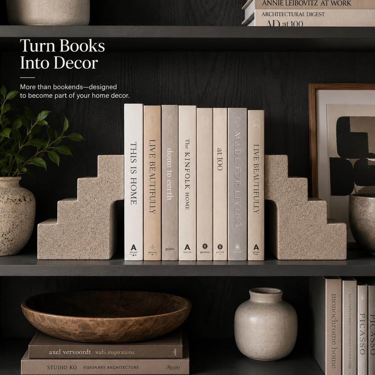 Decorative Heavy Book Ends 3.5 LB Heavy Duty Bookends Architectural Stair Design Non-Slip Pads For Every Shelf and Gift-Ready Packaging — 5 of 5