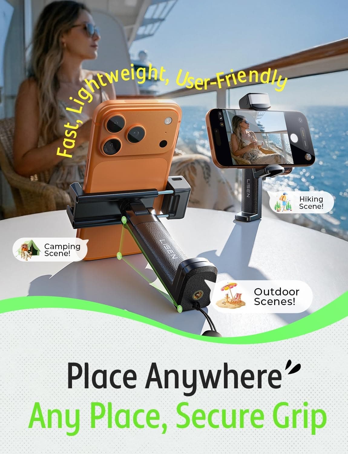 Airplane Phone Holder with Built-In LED Light for Hands-Free Travel Entertainment, Adjustable Viewing Angles, Universal Clamp and Foldable Design — 2 of 5