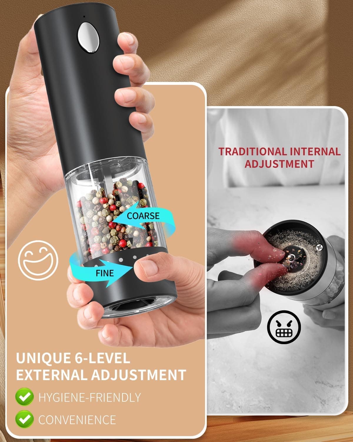 Circle Joy Rechargeable 6-Level Electric Salt and Pepper Grinder Set with USB Cable Fast Charging and Automatic Operation — 4 of 5