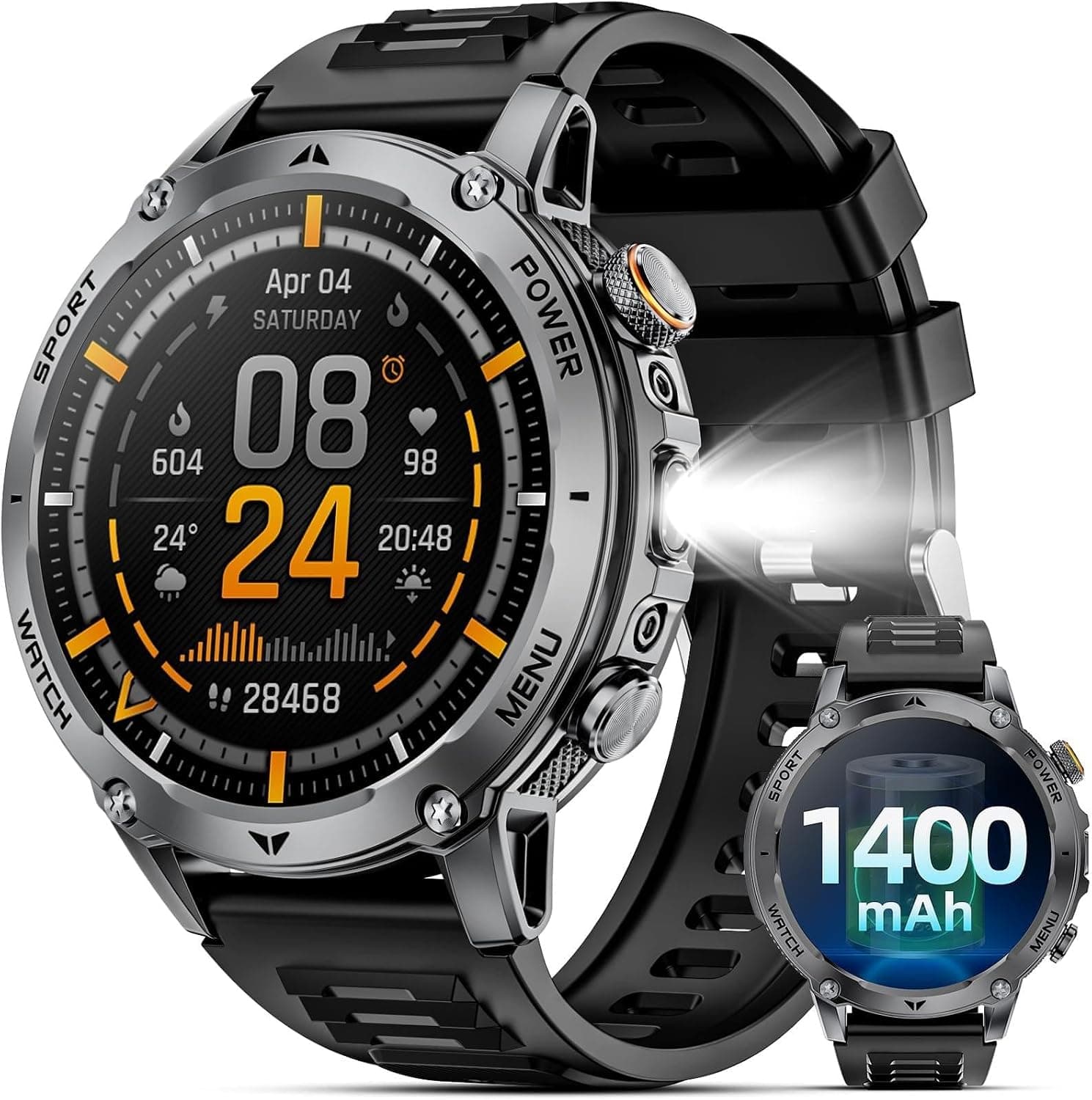 Karchilor 1400mAh Military Bluetooth Smartwatch for Men with LED Display, 30-Day Daily Battery Life, 2-Hour Fast Charge and 100-Day Standby Time — 1 of 5