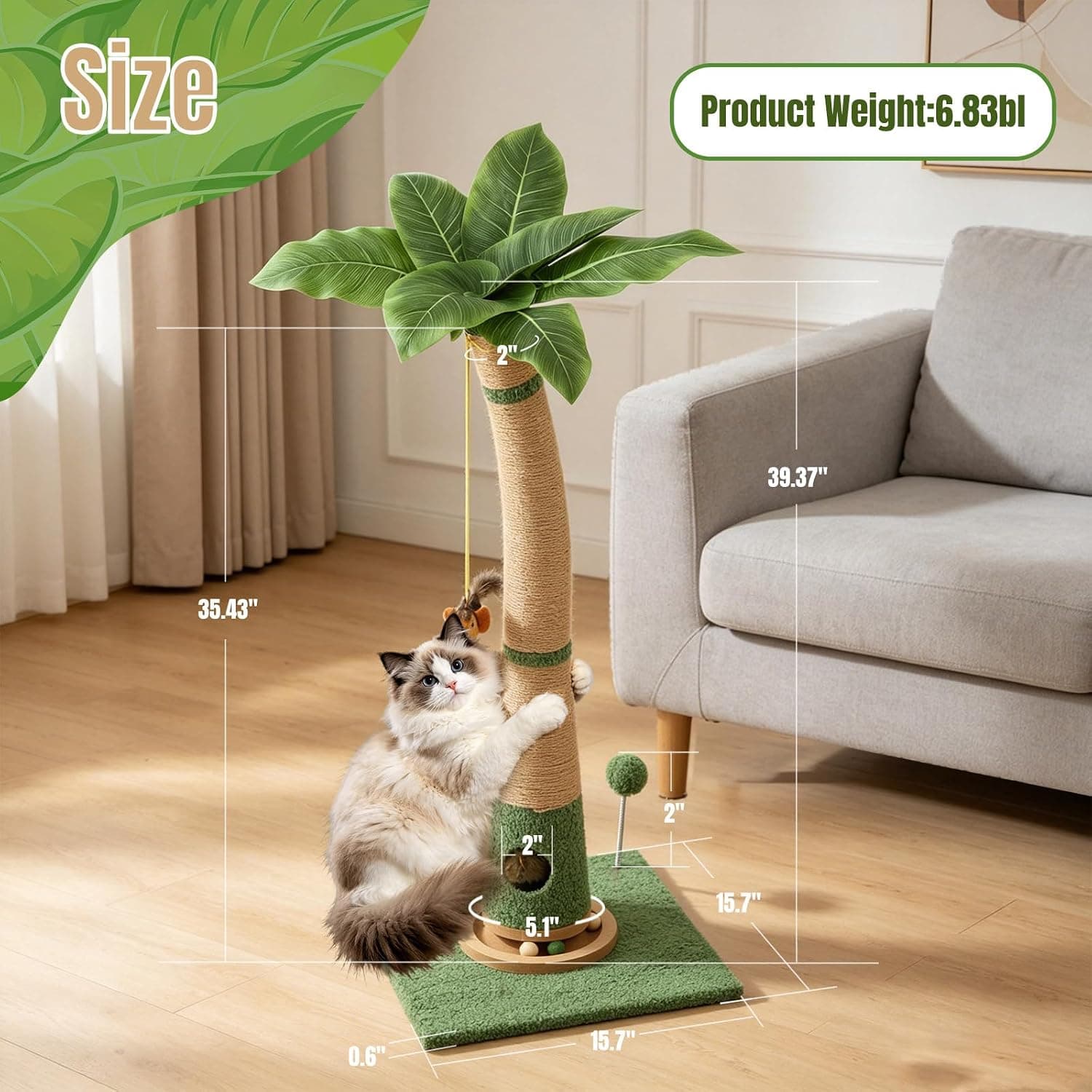 35 Inch Tall Cat Scratching Post with Interactive Toys and Durable Sisal Wrapping for Healthy Claws and Active Indoor Playtime — 4 of 5
