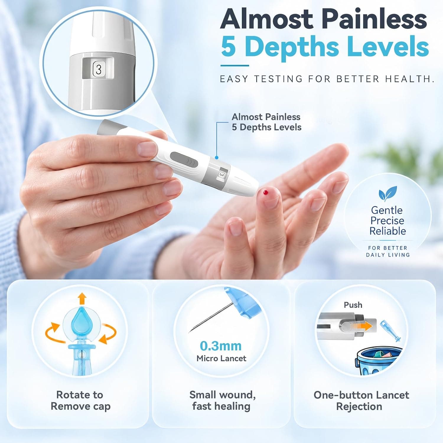 Stondon G-430 Blood Glucose Monitor Kit with 50 Test Strips and Lancets, 5-Second Fast Readings, Reliable Glucose Oxidase Technology for Home Testing — 5 of 5