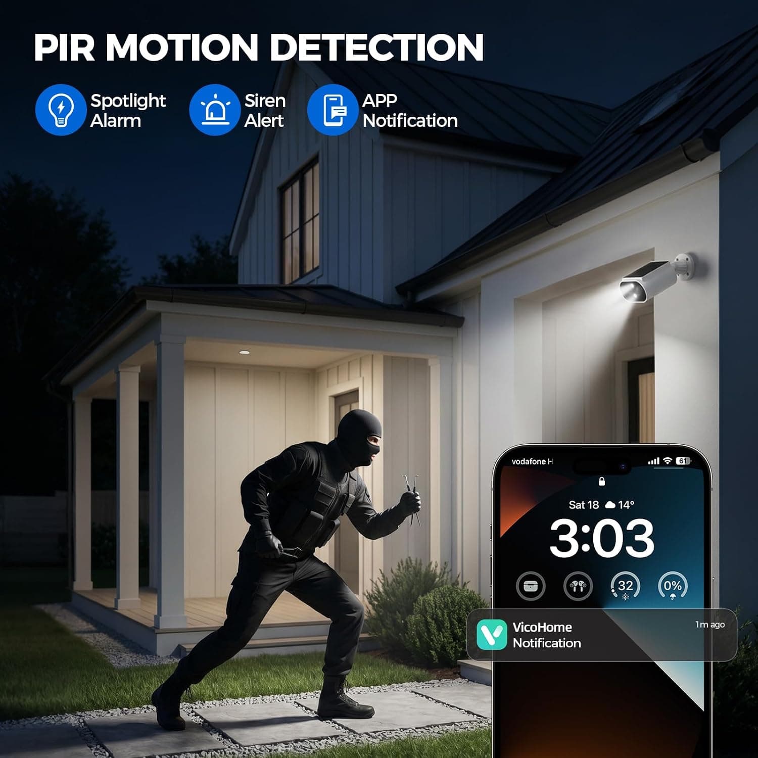 AlkiVision 2K 360-Degree Night Color Vision Solar Wireless Security Camera with 5000mAh Battery and Included Solar Panel for Outdoor Home Security — 3 of 5