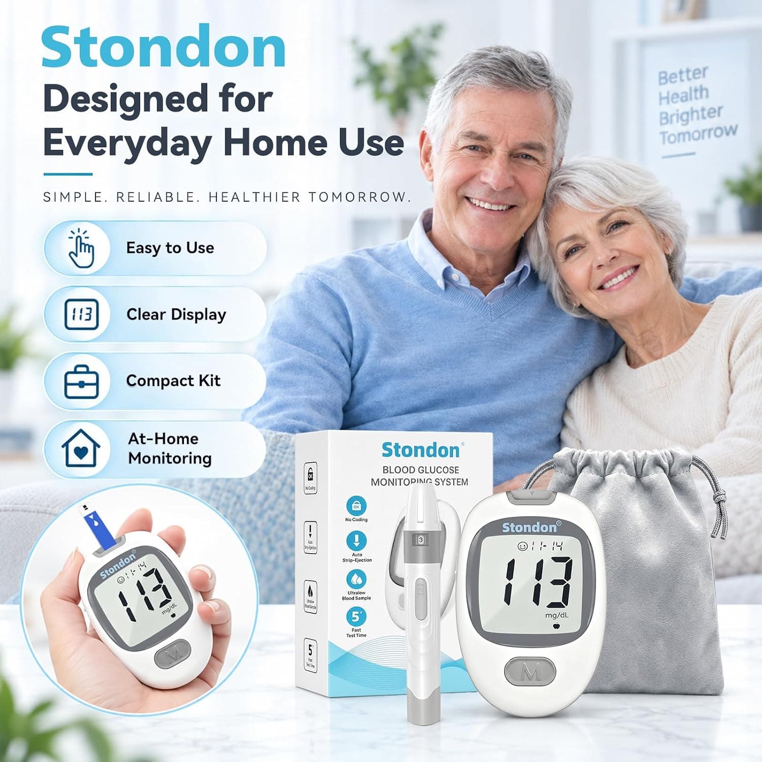 Stondon G-430 Blood Glucose Monitor Kit with 50 Test Strips and Lancets, 5-Second Fast Readings, Reliable Glucose Oxidase Technology for Home Testing — 4 of 5
