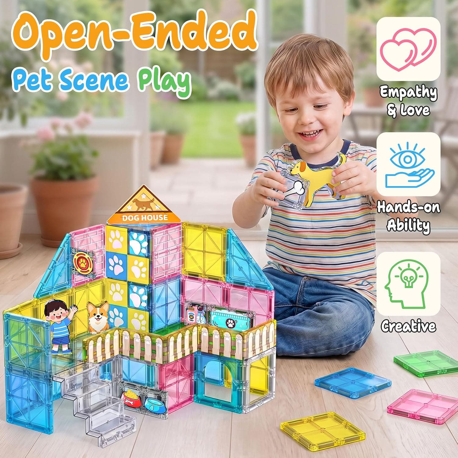 Puppy House Magnetic Tiles 50 PCS STEM Building Set with Vibrant Colors, Strong Magnets, Creative Construction and Educational Toy Features — 3 of 5