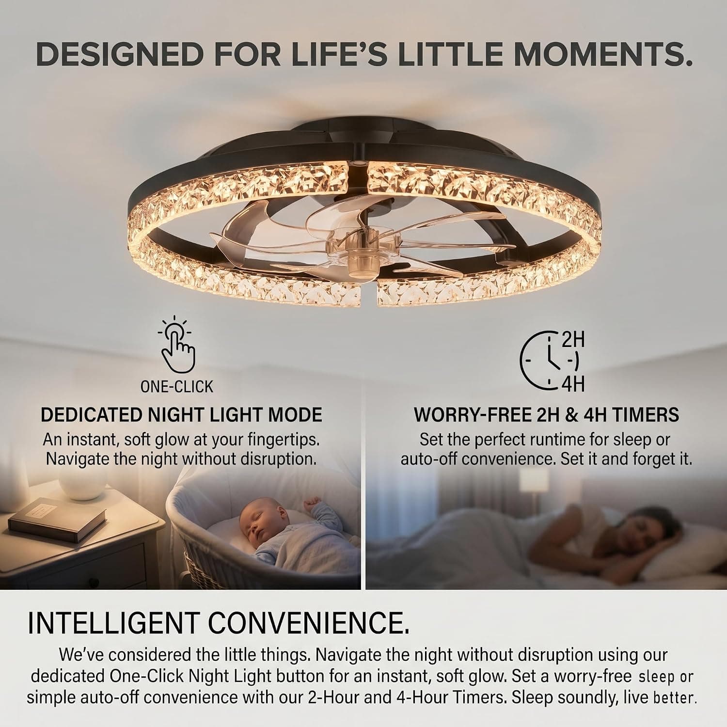 24-Inch Flush Mount Ceiling Fan with Integrated Light and Modern Low-Profile Design for Small Spaces, Bedrooms, Living Rooms and Kitchens — 4 of 5