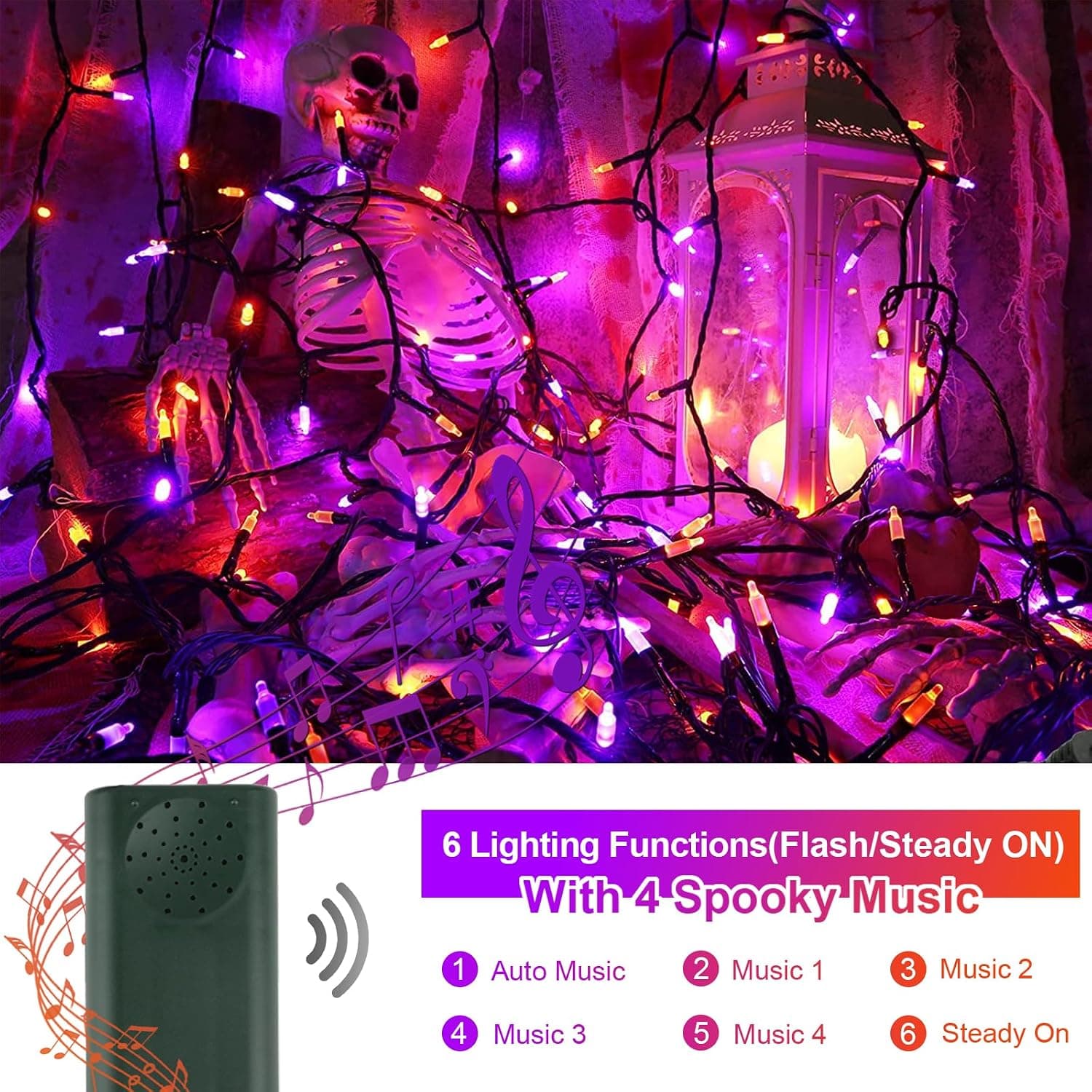 Battery-Operated Halloween Lights Featuring Motion-Activated Illumination, Music Sync Technology and Spooky Lighting Modes for Holiday Parties — 2 of 5