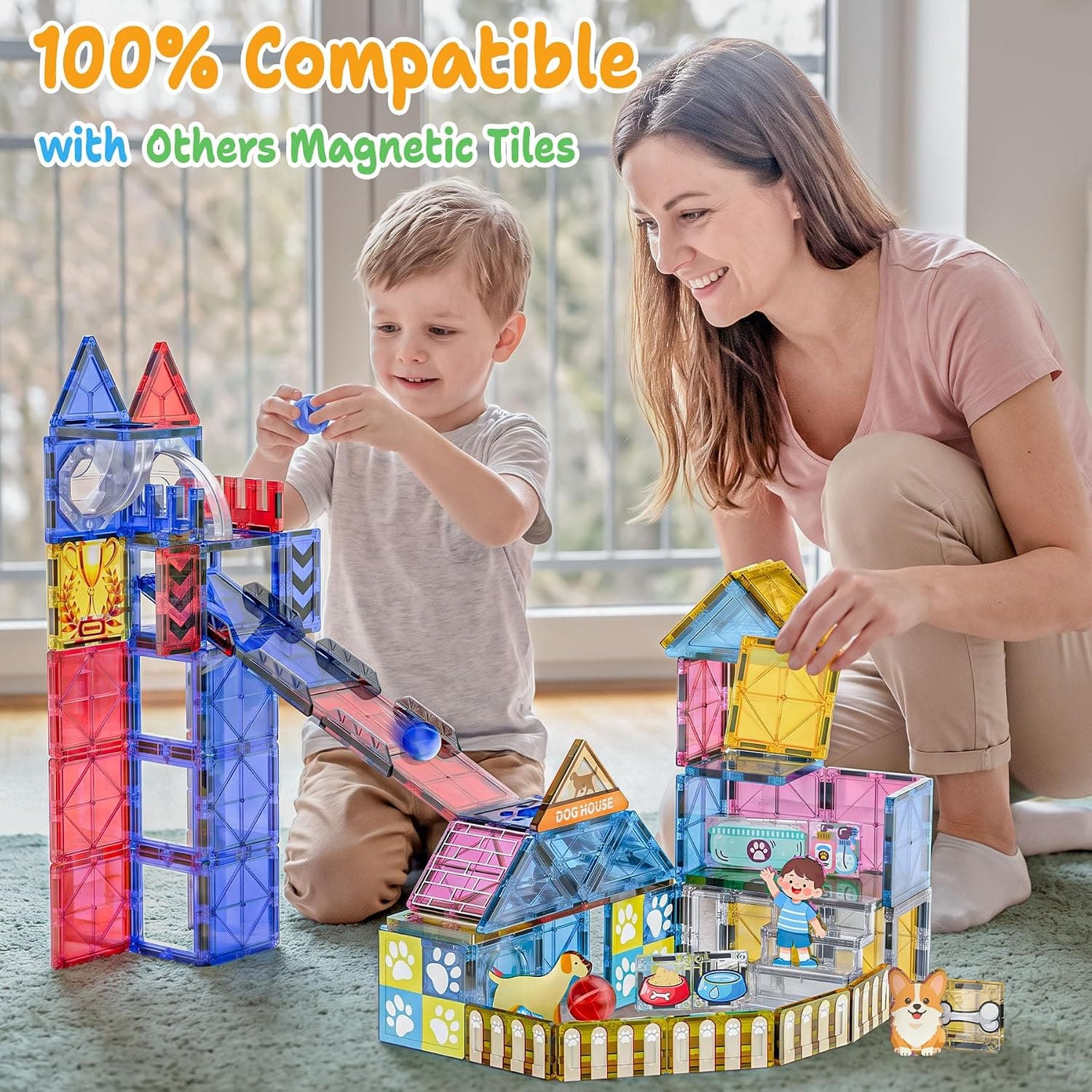 Puppy House Magnetic Tiles 50 PCS STEM Building Set with Vibrant Colors, Strong Magnets, Creative Construction and Educational Toy Features — 2 of 5