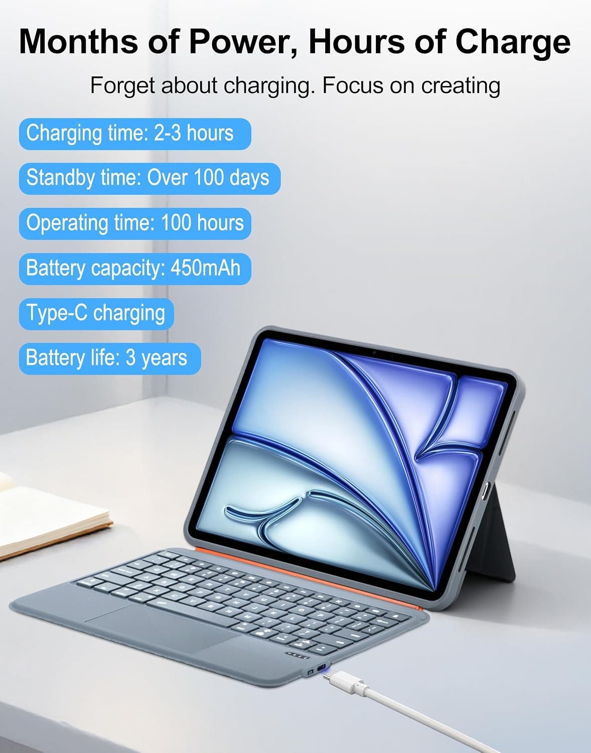 Magnetic iPad Case with Keyboard and Stylus Pen featuring Responsive Precision Trackpad, 7-Color Backlit Keys and Adjustable Viewing Angles — 3 of 5