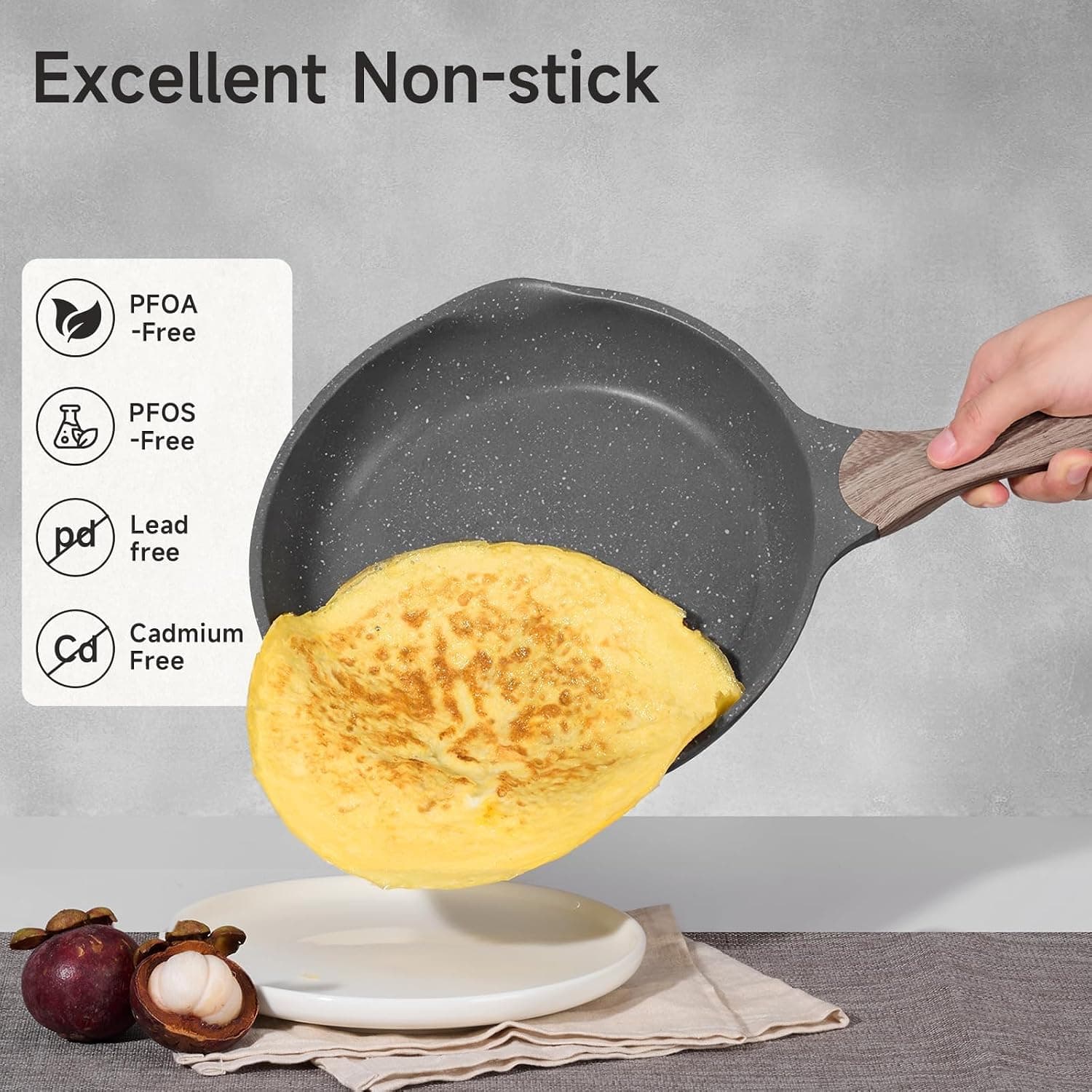 23-Piece Nonstick Pots and Pans Set in Grey with Triple-Layer Coating, Induction-Compatible Stovetop Base, Stay-Cool Handles and Oven Safe Up to 464°F — 4 of 5