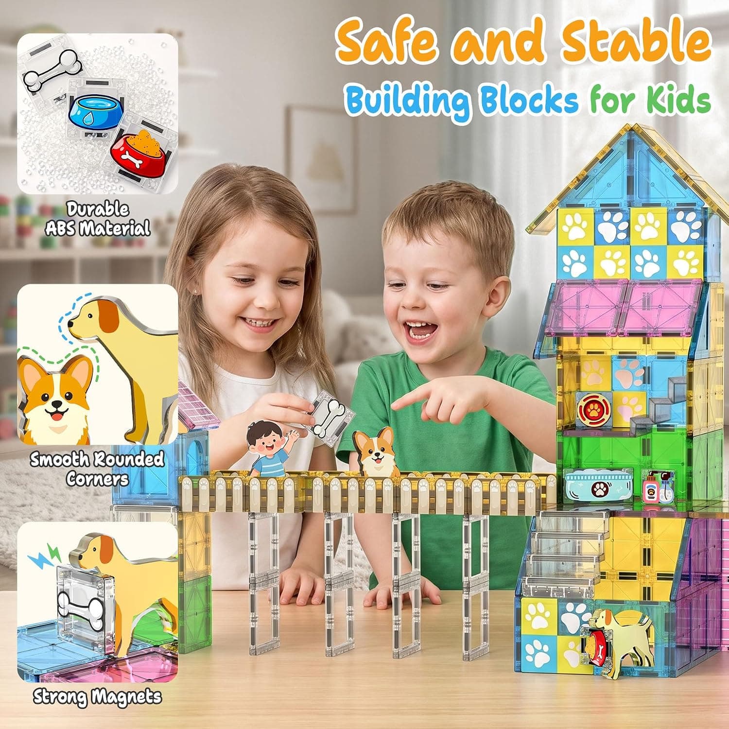 Puppy House Magnetic Tiles 50 PCS STEM Building Set with Vibrant Colors, Strong Magnets, Creative Construction and Educational Toy Features — 5 of 5