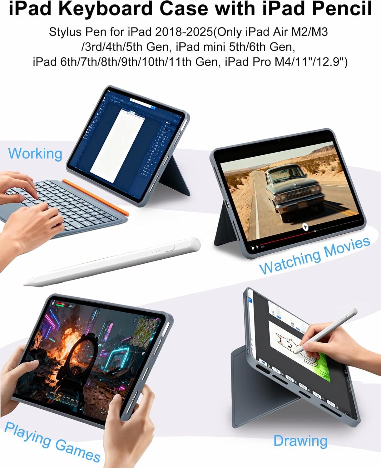 Magnetic iPad Case with Keyboard and Stylus Pen featuring Responsive Precision Trackpad, 7-Color Backlit Keys and Adjustable Viewing Angles — 2 of 5