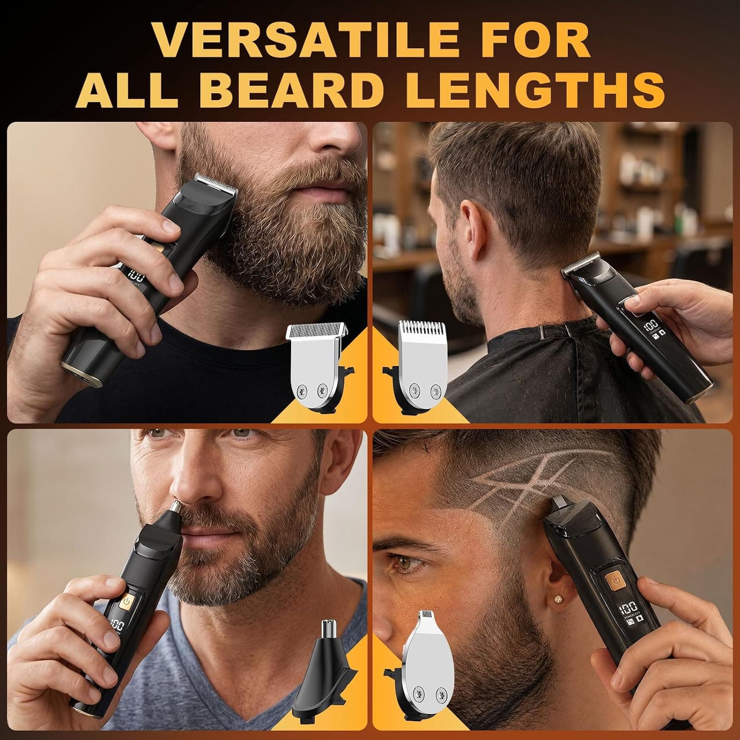 RICAF TC-022 4-in-1 Fast Charging Beard Trimmer Kit with Multiple Precision Heads for Beard, Mustache, Hair, Nose, Ear, and Body Grooming — 4 of 5
