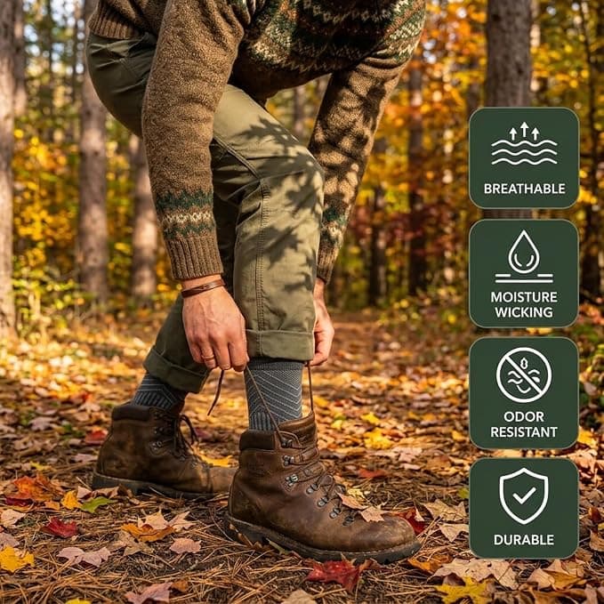 Merino Wool Hiking Crew Socks 2-Pack with Moisture Wicking Breathable Fabric, Targeted Arch Support, Shock-Absorbing Cushioning and 6-Month Wear-Out — 5 of 5